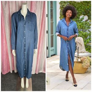 Frank & Eileen Rory Indigo Tattered  Denim Cotton Maxi Shirtdress Size Medium